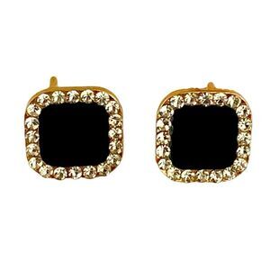 Men’s Art Deco 1820s Style Square Studs Faux Black Onyx with Rhinestones